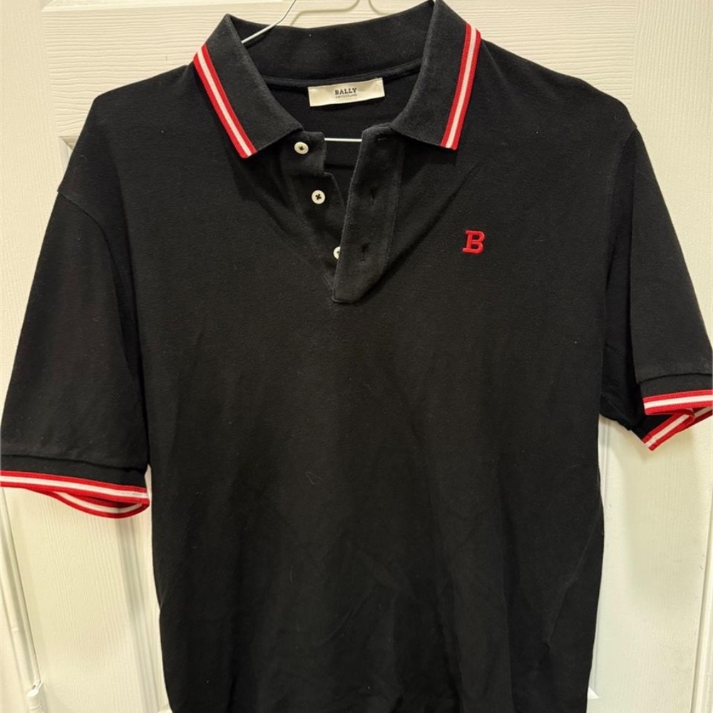 Bally Mens Blue Piquet Polo Size 46 (US L) navy/red/white Switzerland 23x27